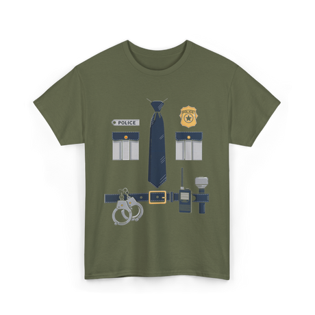 Police Costume Police Uniform T-Shirt - Military Green