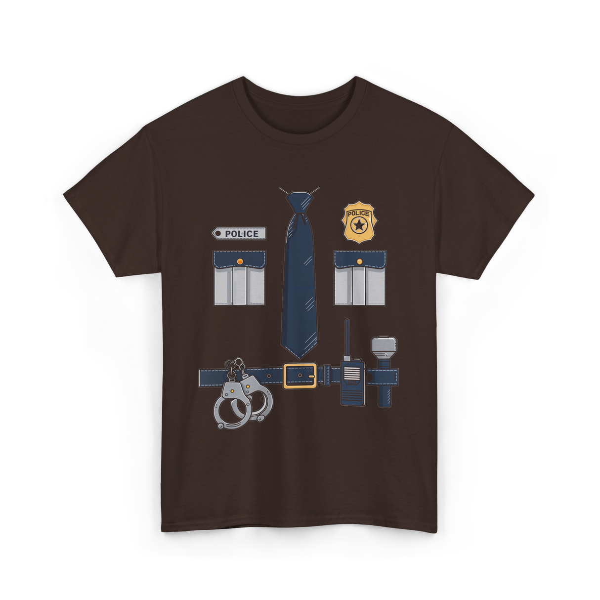 Police Costume Police Uniform T-Shirt - Dark Chocolate