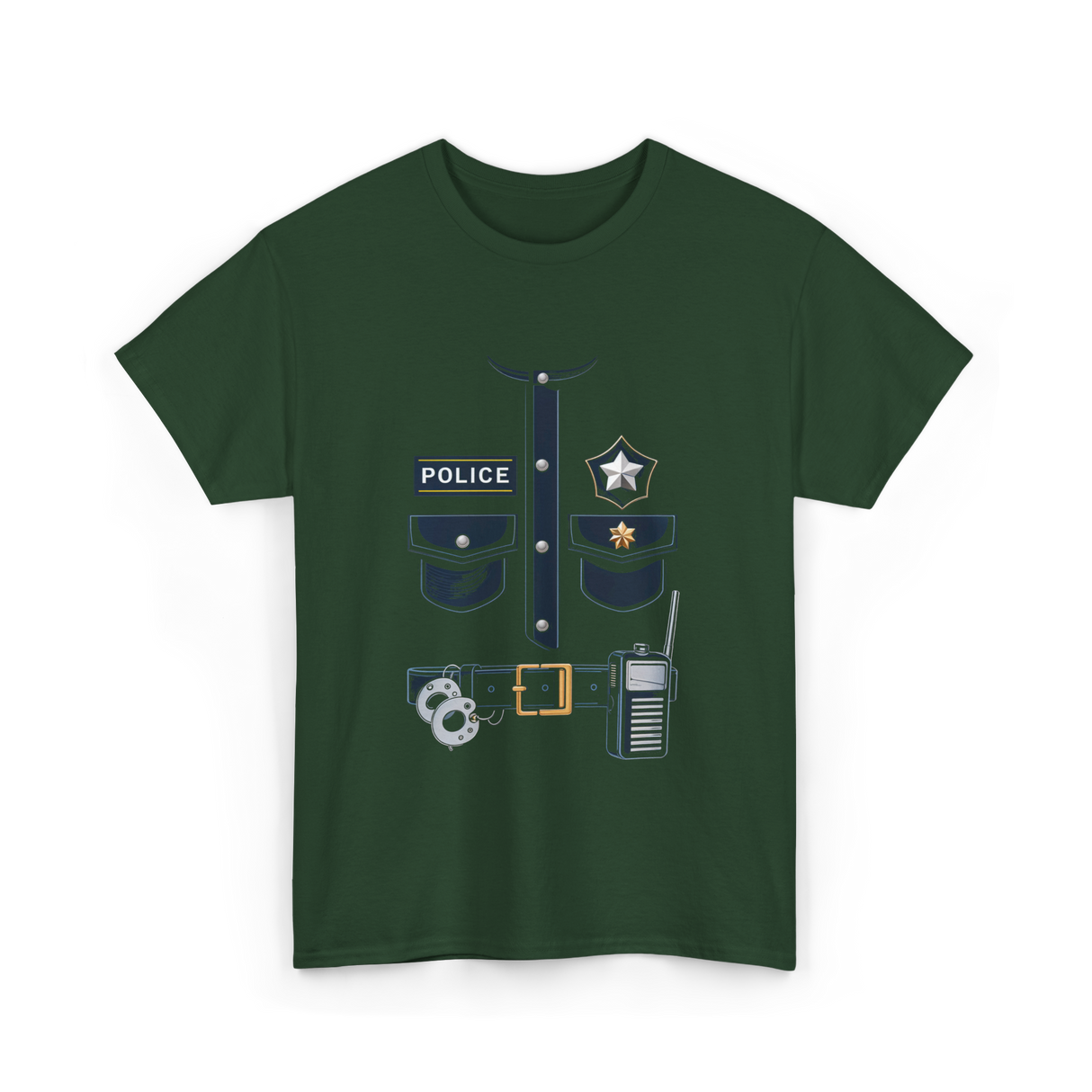 Police Officer Costume Police Badge T-Shirt - Forest Green