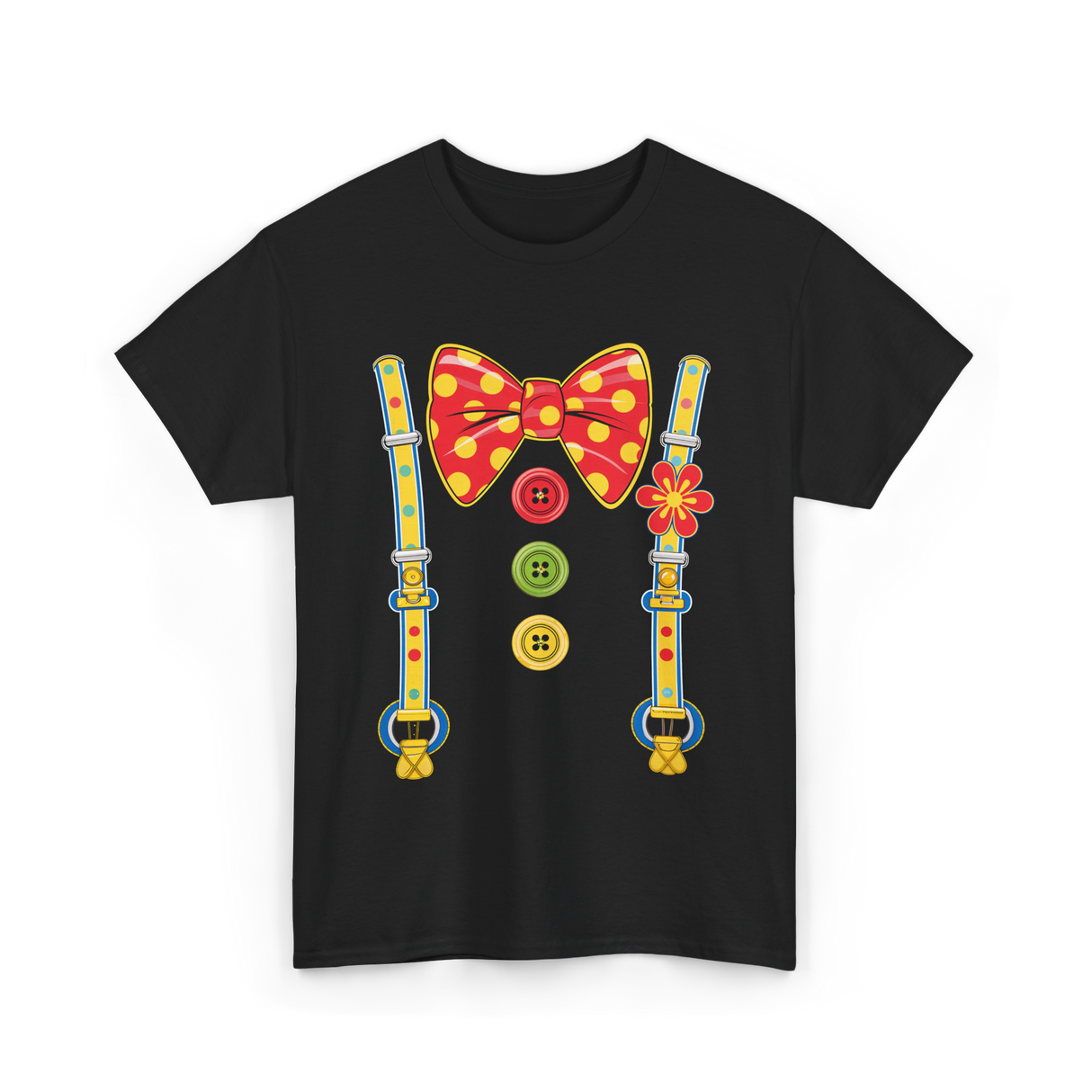 Polka Dot Bow Tie Suspenders Clown T-Shirt - Black