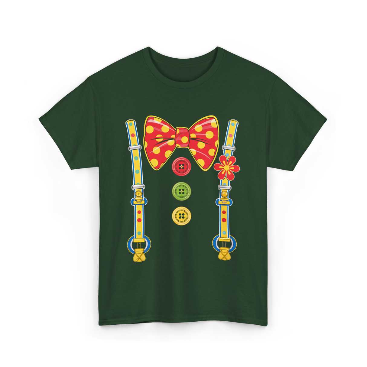 Polka Dot Bow Tie Suspenders Clown T-Shirt - Forest Green