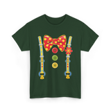 Polka Dot Bow Tie Suspenders Clown T-Shirt - Forest Green