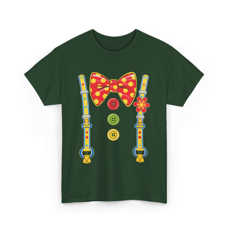 Polka Dot Bow Tie Suspenders Clown T-Shirt - Forest Green