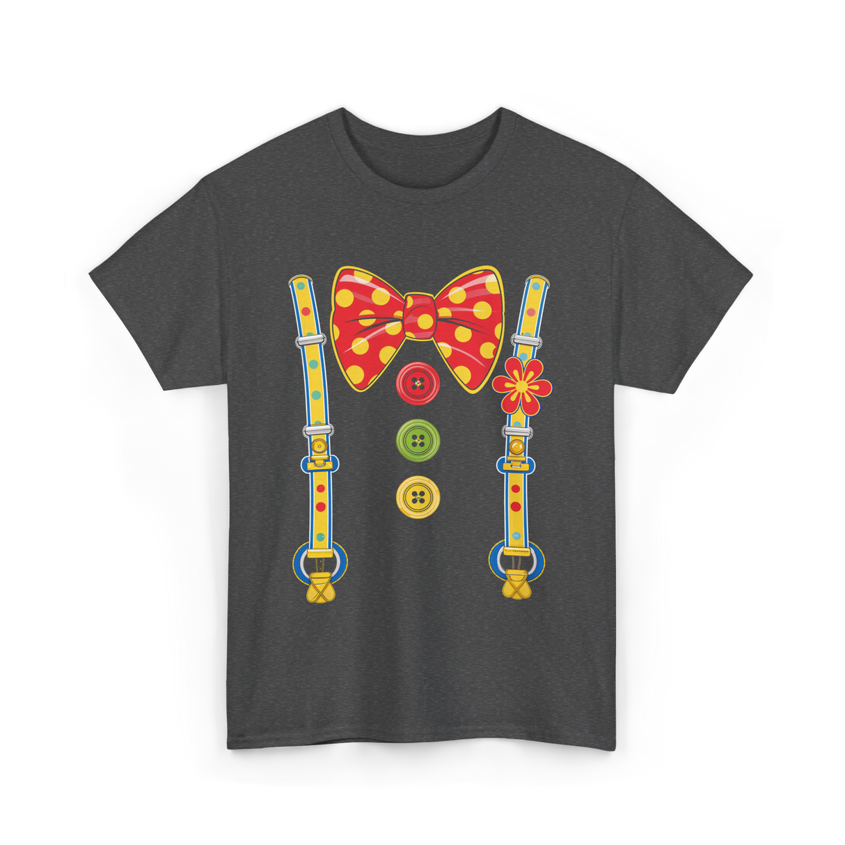 Polka Dot Bow Tie Suspenders Clown T-Shirt - Dark Heather