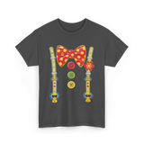 Polka Dot Bow Tie Suspenders Clown T-Shirt - Dark Heather