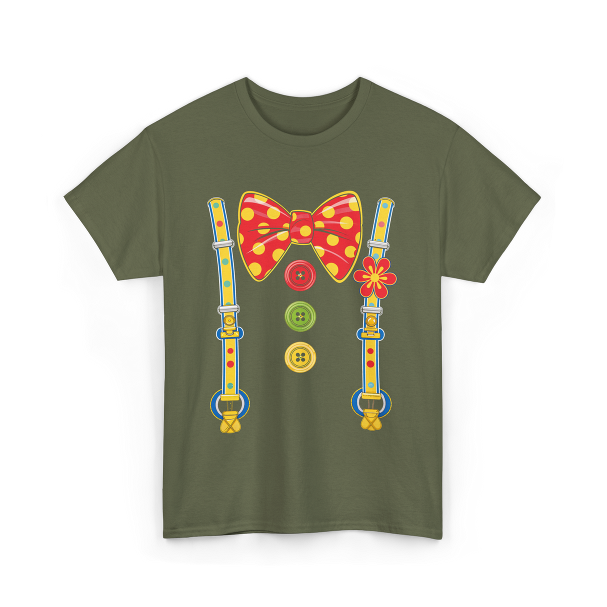 Polka Dot Bow Tie Suspenders Clown T-Shirt - Military Green