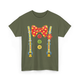 Polka Dot Bow Tie Suspenders Clown T-Shirt - Military Green