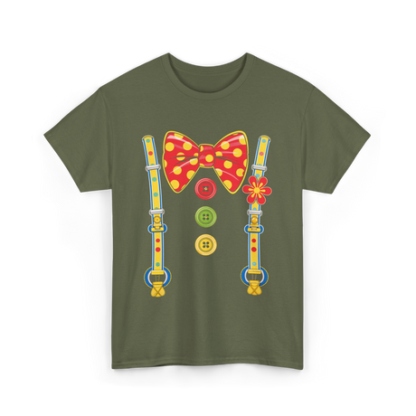 Polka Dot Bow Tie Suspenders Clown T-Shirt - Military Green