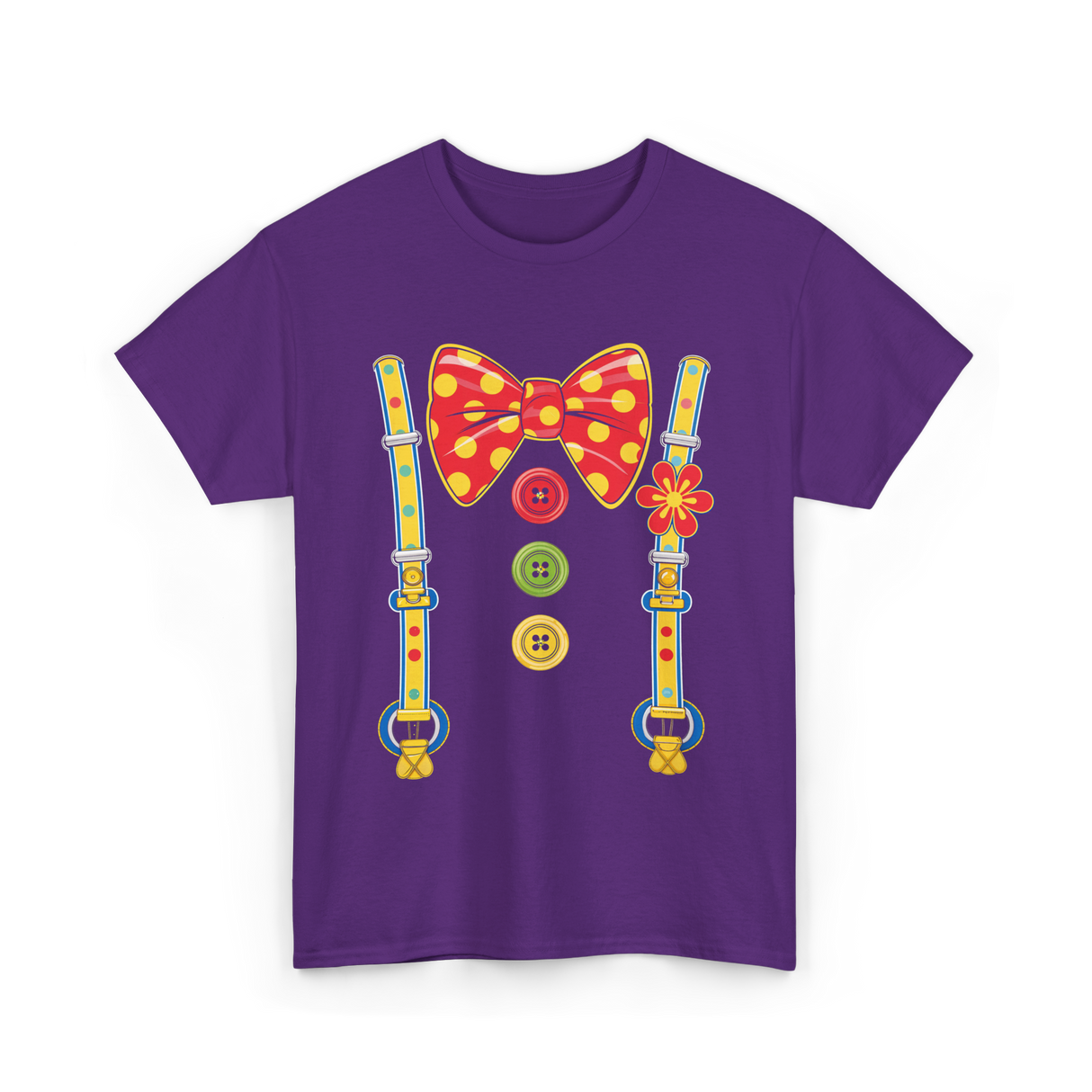 Polka Dot Bow Tie Suspenders Clown T-Shirt - Purple