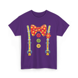 Polka Dot Bow Tie Suspenders Clown T-Shirt - Purple