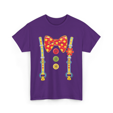 Polka Dot Bow Tie Suspenders Clown T-Shirt - Purple