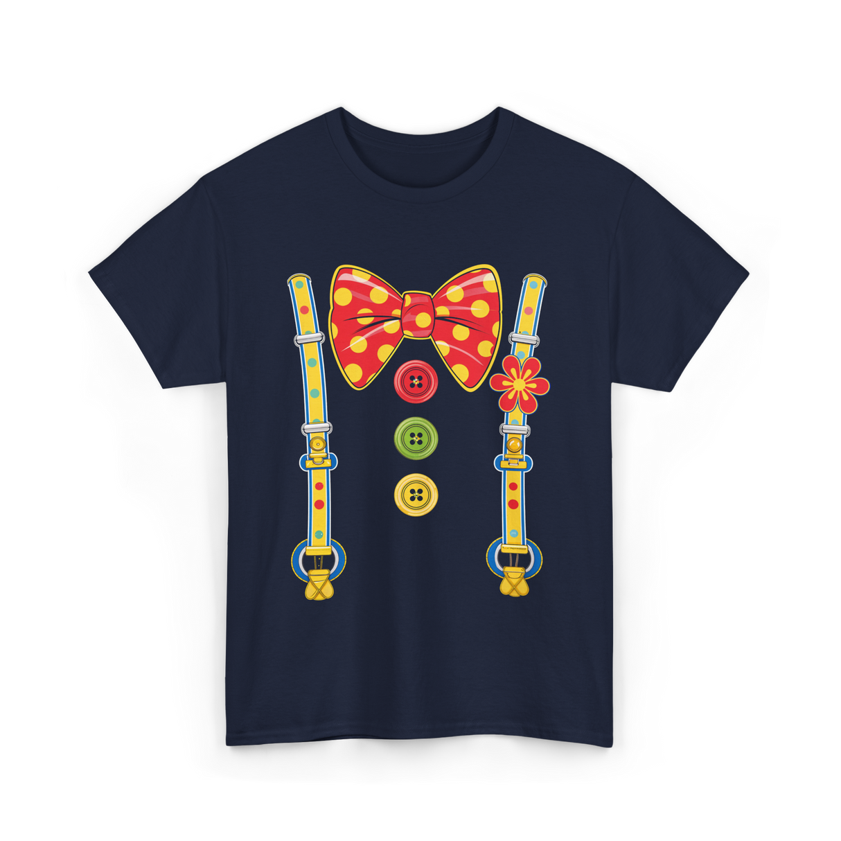 Polka Dot Bow Tie Suspenders Clown T-Shirt - Navy