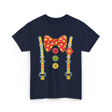 Polka Dot Bow Tie Suspenders Clown T-Shirt - Navy