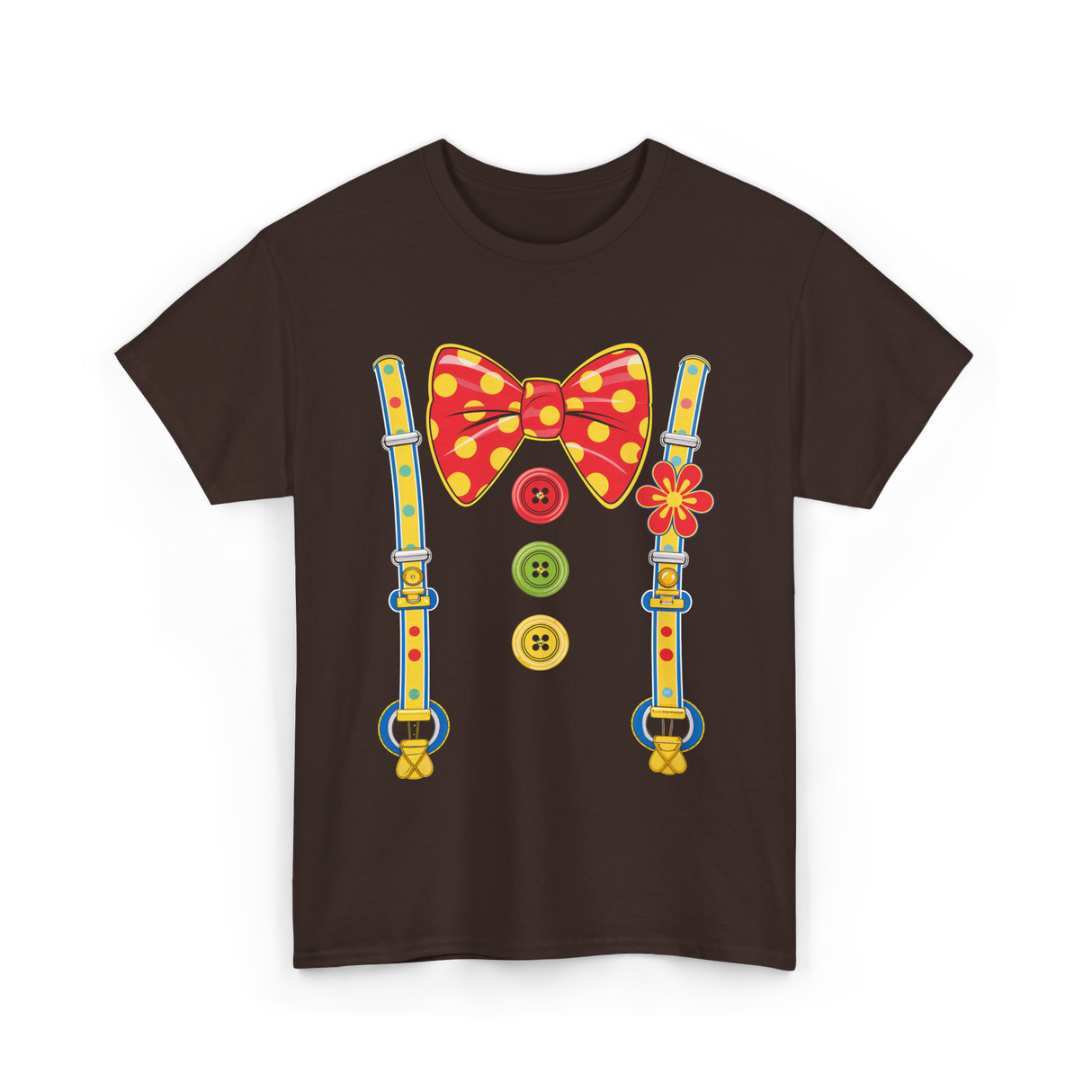 Polka Dot Bow Tie Suspenders Clown T-Shirt - Dark Chocolate