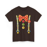 Polka Dot Bow Tie Suspenders Clown T-Shirt - Dark Chocolate