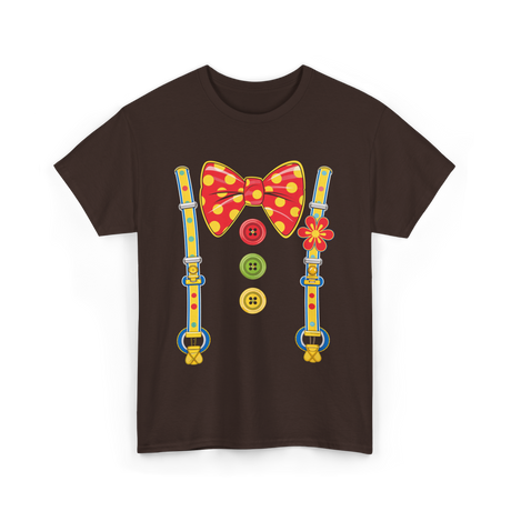 Polka Dot Bow Tie Suspenders Clown T-Shirt - Dark Chocolate