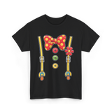 Polka Dot Bowtie Suspenders Fashion T-Shirt - Black