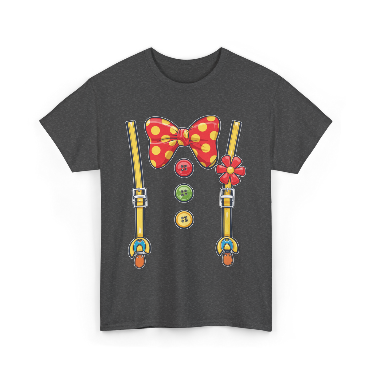 Polka Dot Bowtie Suspenders Fashion T-Shirt - Dark Heather