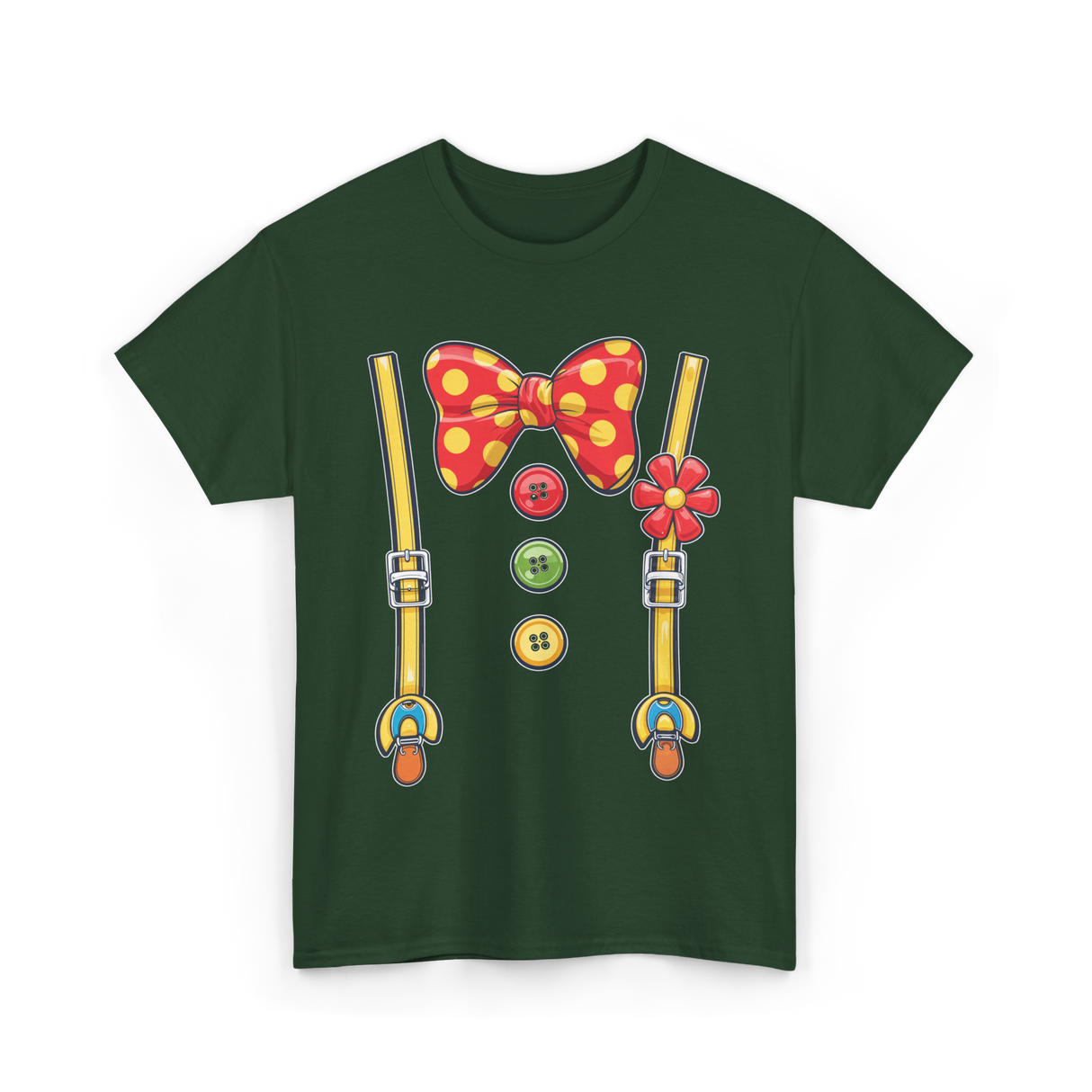 Polka Dot Bowtie Suspenders Fashion T-Shirt - Forest Green