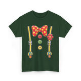 Polka Dot Bowtie Suspenders Fashion T-Shirt - Forest Green