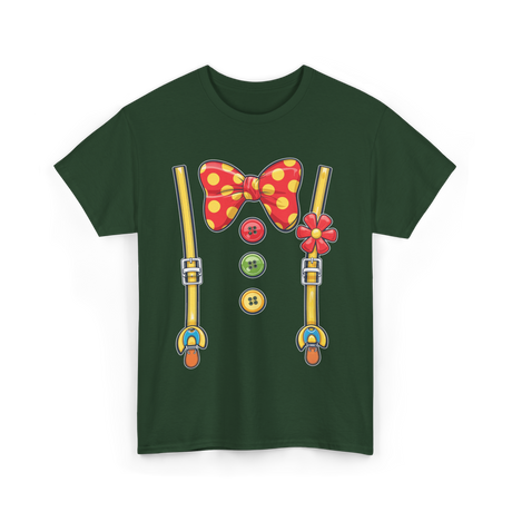 Polka Dot Bowtie Suspenders Fashion T-Shirt - Forest Green