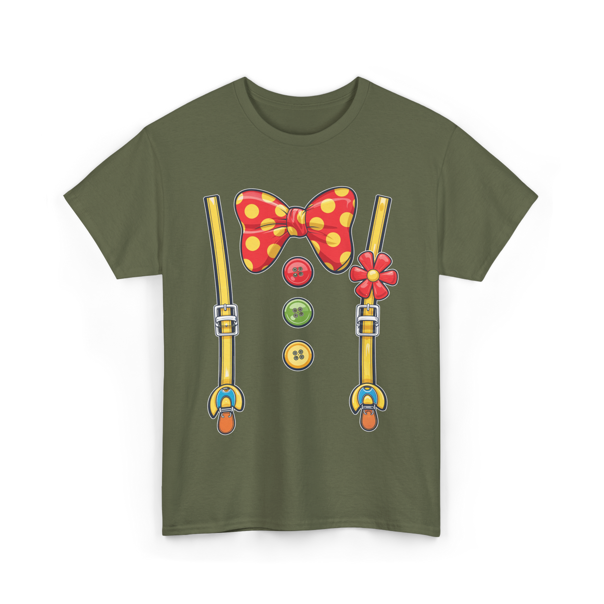 Polka Dot Bowtie Suspenders Fashion T-Shirt - Military Green