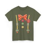 Polka Dot Bowtie Suspenders Fashion T-Shirt - Military Green