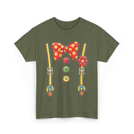 Polka Dot Bowtie Suspenders Fashion T-Shirt - Military Green