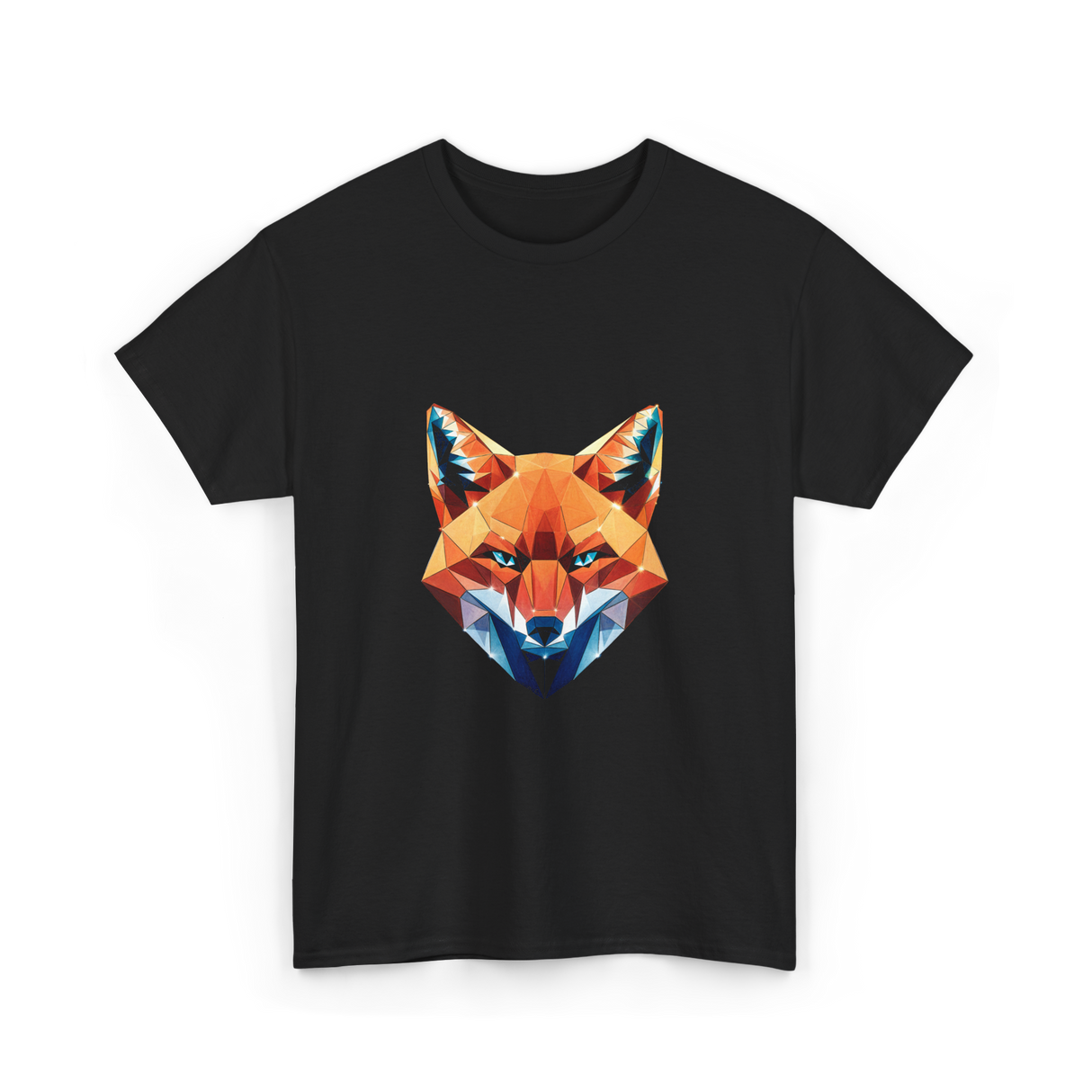 Polygonal Fox Animal Graphic Art T-Shirt - Black