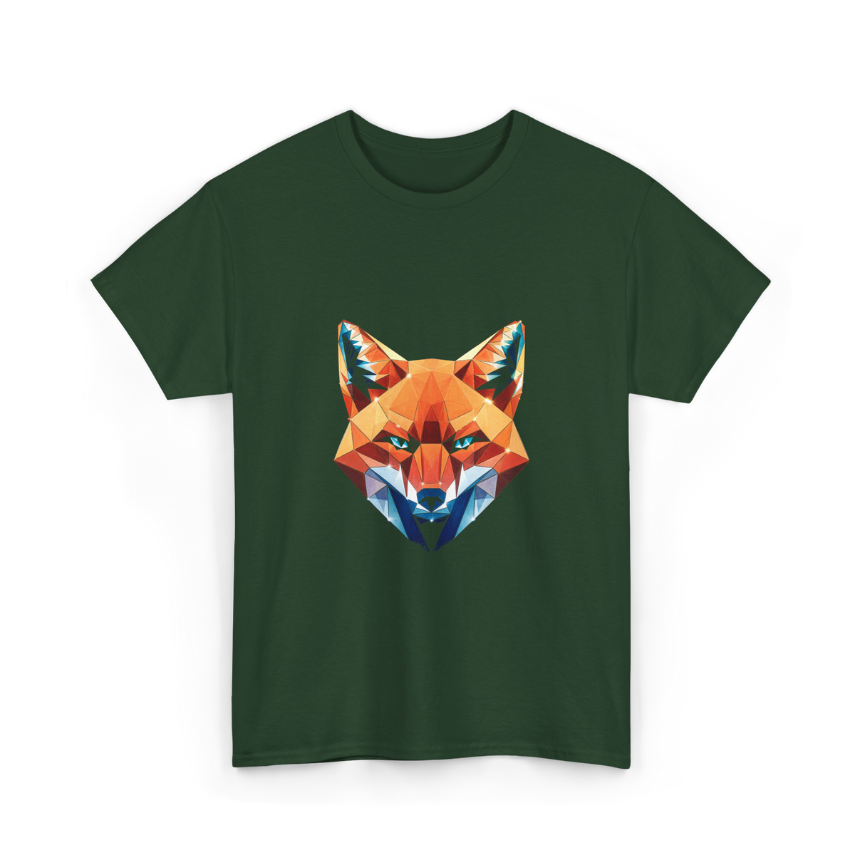 Polygonal Fox Animal Graphic Art T-Shirt - Forest Green