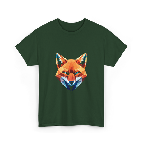 Polygonal Fox Animal Graphic Art T-Shirt - Forest Green