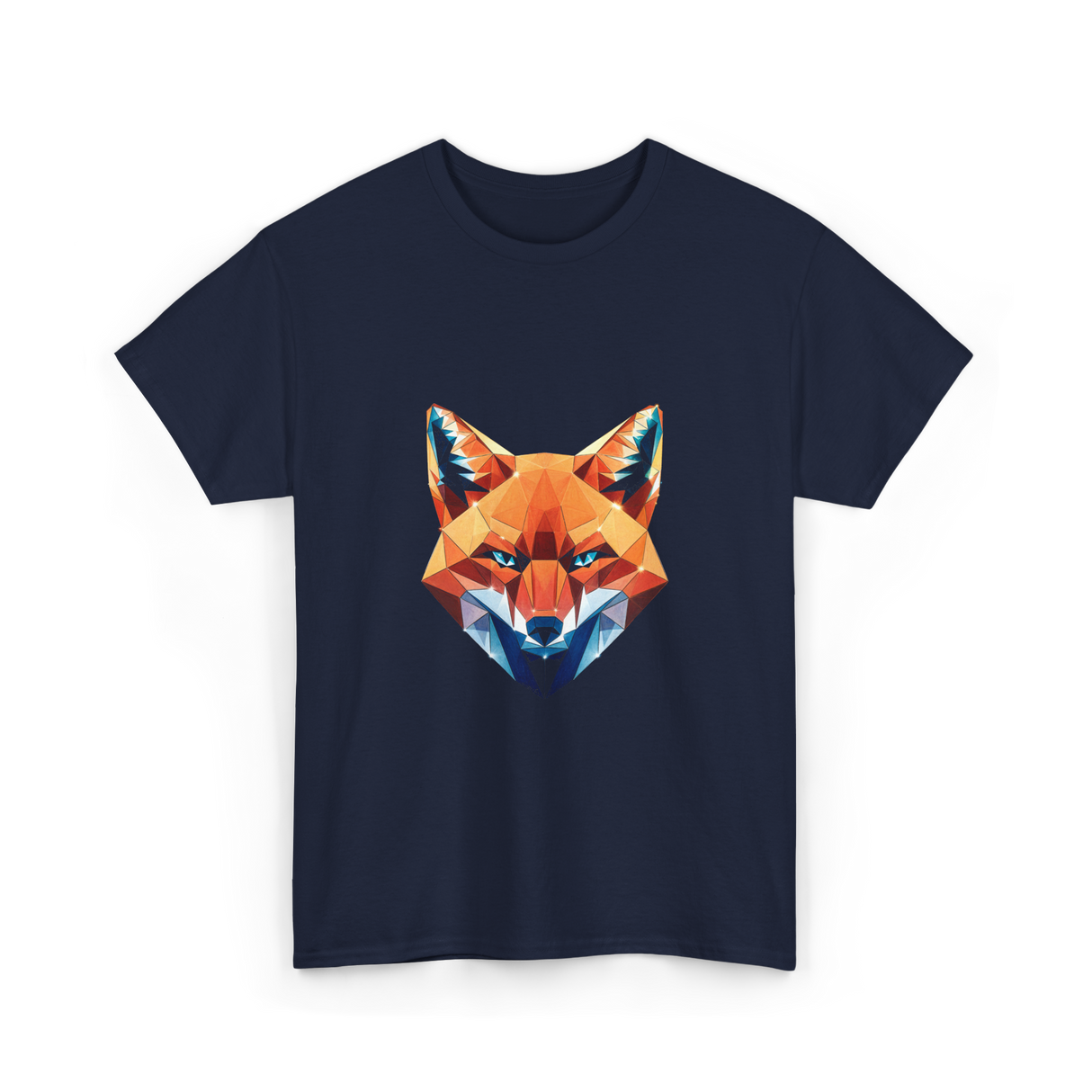 Polygonal Fox Animal Graphic Art T-Shirt - Navy