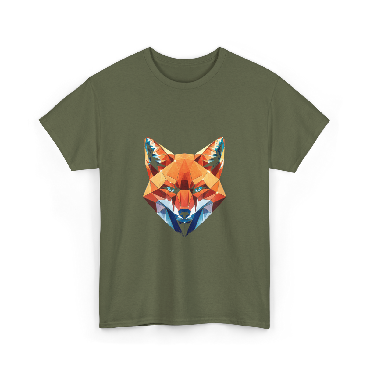 Polygonal Fox Animal Graphic Art T-Shirt - Military Green