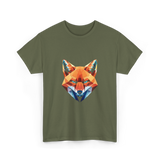 Polygonal Fox Animal Graphic Art T-Shirt - Military Green