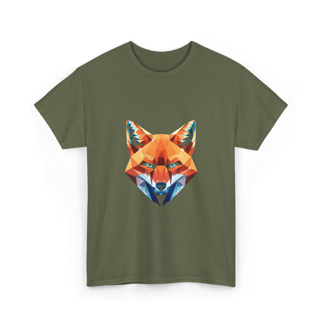 Polygonal Fox Animal Graphic Art T-Shirt - Military Green