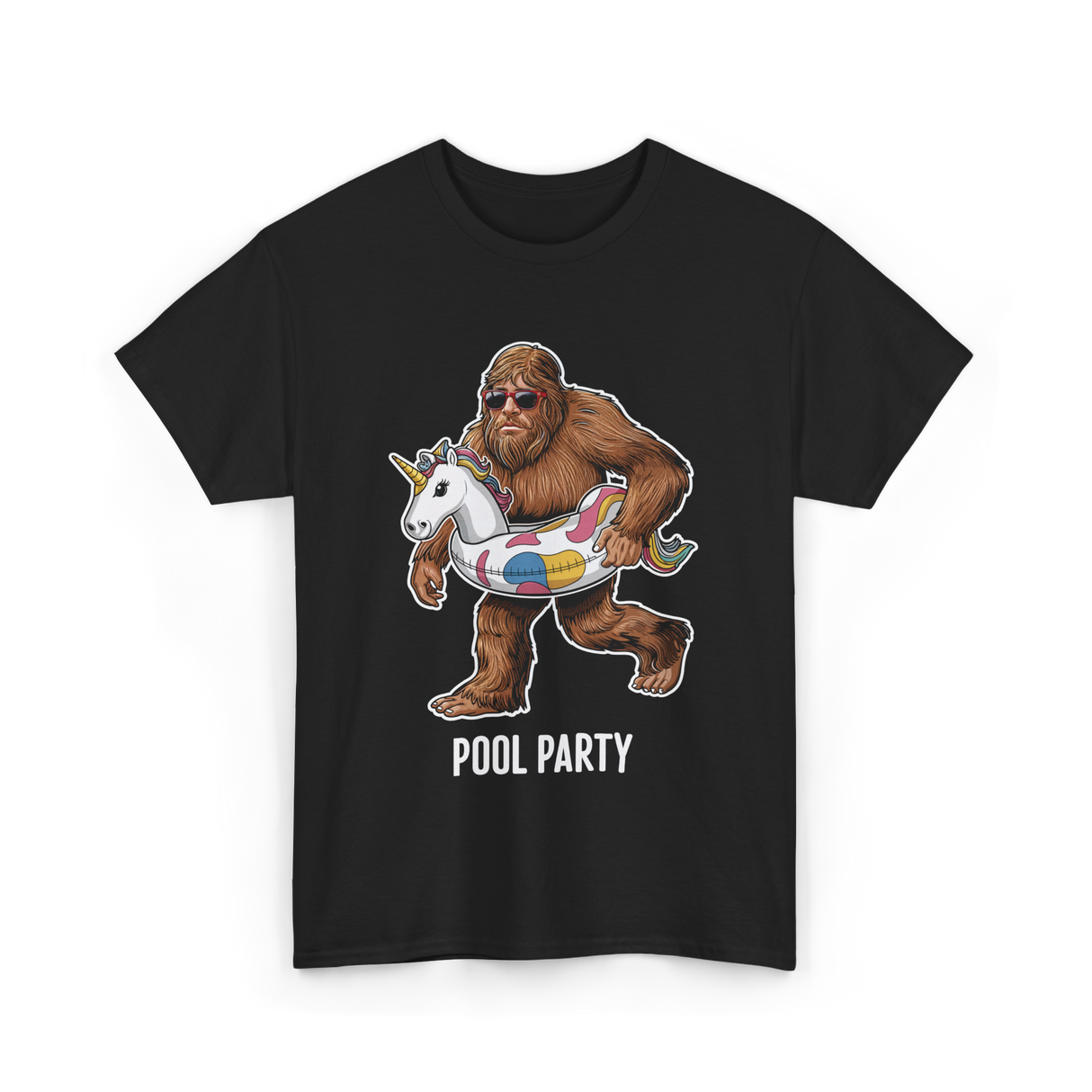 Pool Party Bigfoot Unicorn T-Shirt - Black