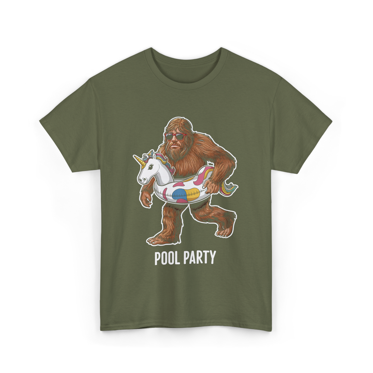 Pool Party Bigfoot Unicorn T-Shirt - Military Green