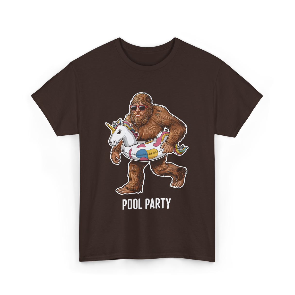 Pool Party Bigfoot Unicorn T-Shirt - Dark Chocolate