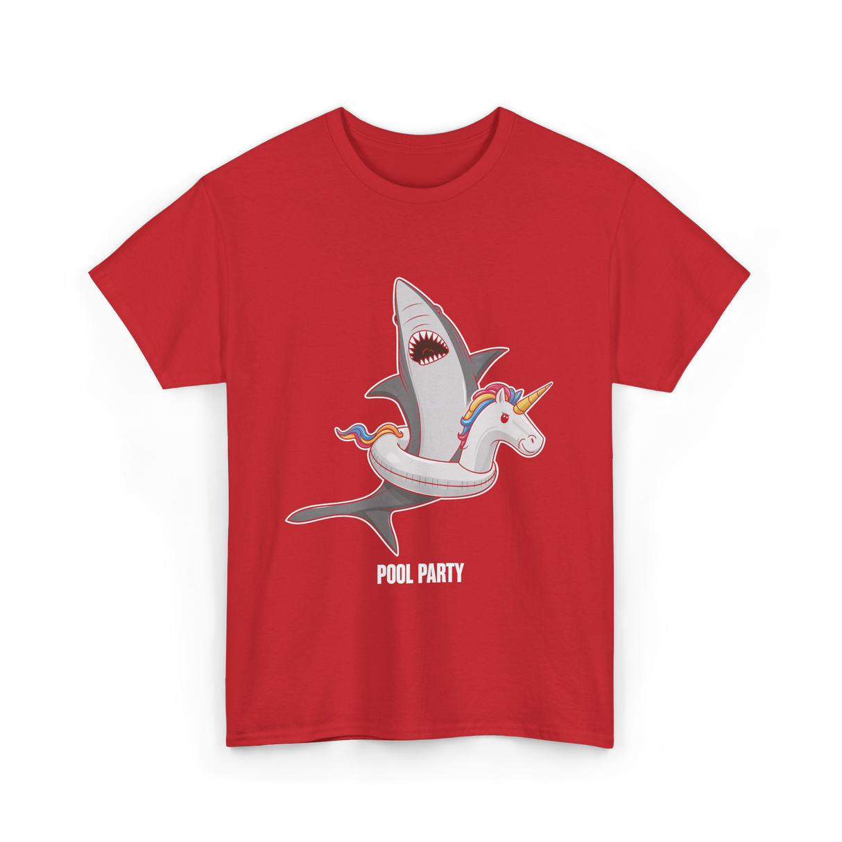 Pool Party Shark Unicorn T-Shirt - Red