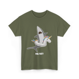 Pool Party Shark Unicorn T-Shirt - Military Green