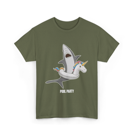 Pool Party Shark Unicorn T-Shirt - Military Green