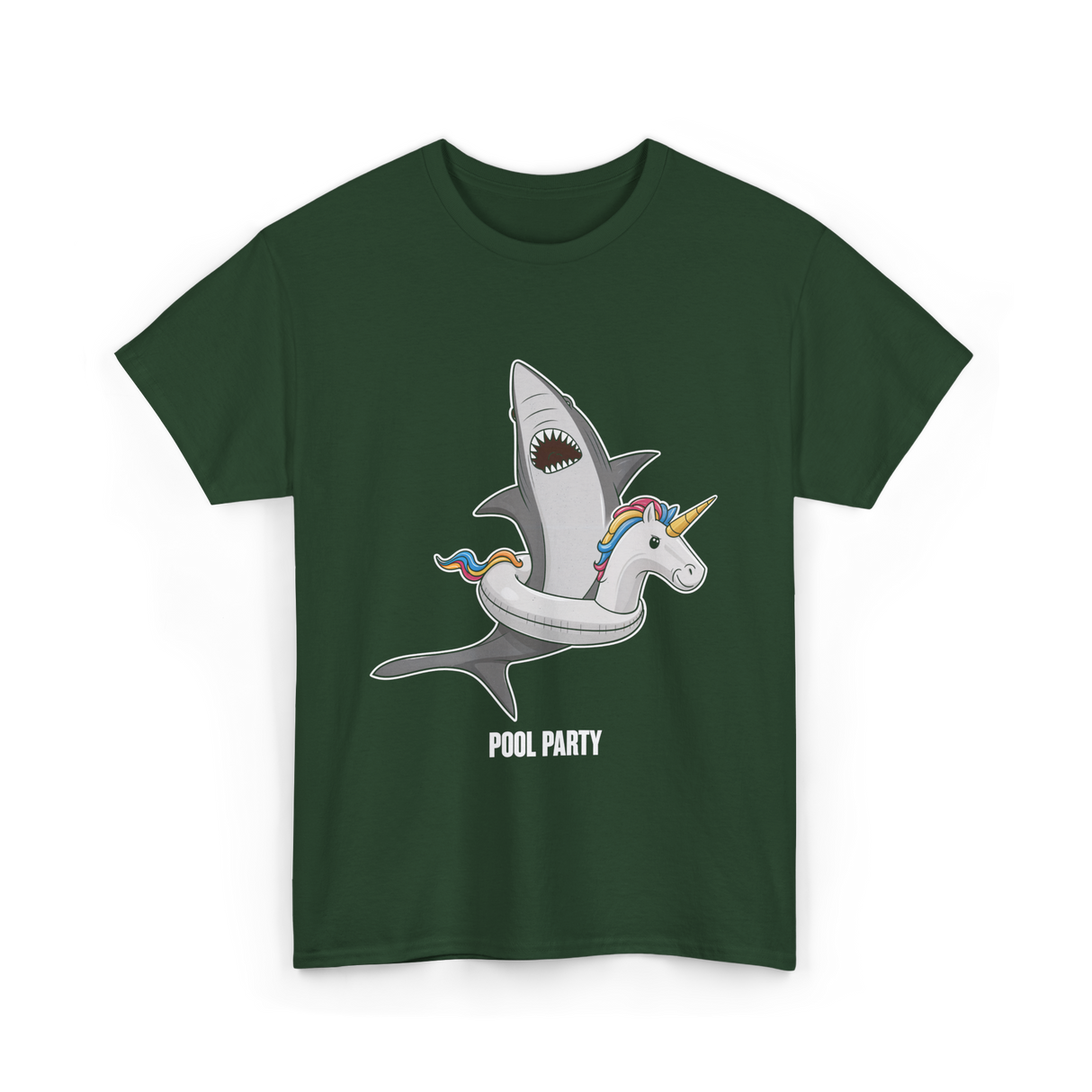 Pool Party Shark Unicorn T-Shirt - Forest Green