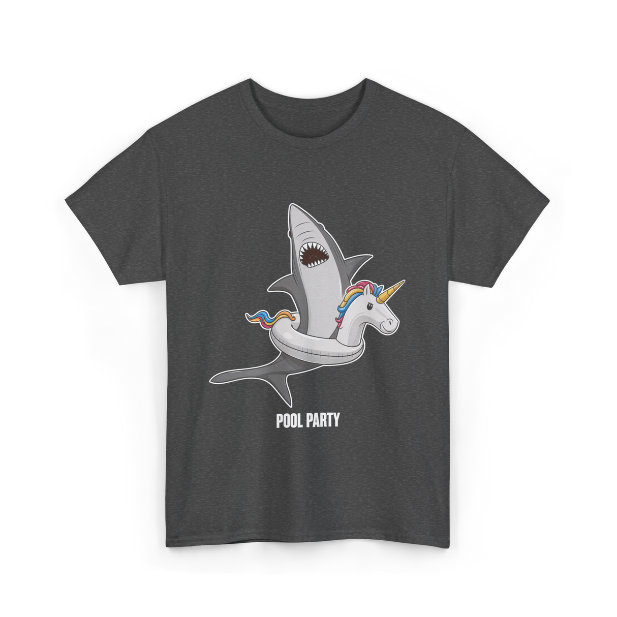 Pool Party Shark Unicorn T-Shirt - Dark Heather