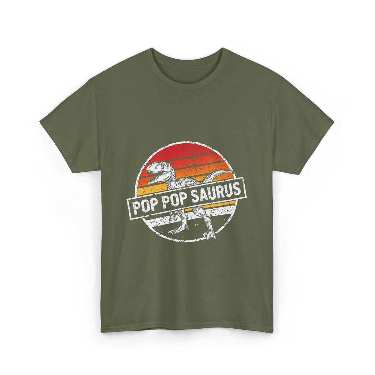 Pop Pop Saurus Dinosaur T-Shirt - Military Green