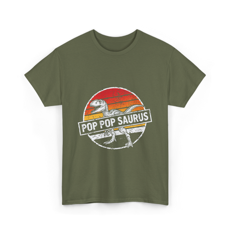 Pop Pop Saurus Dinosaur T-Shirt - Military Green