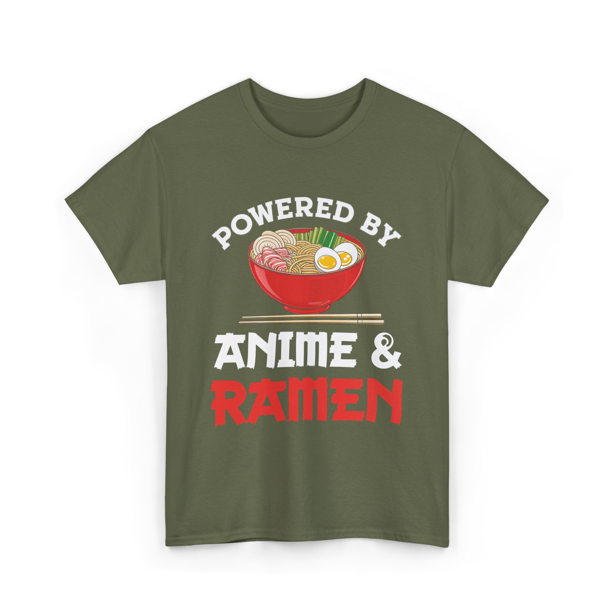 Powered by Anime Ramen T-Shirt - Military Green