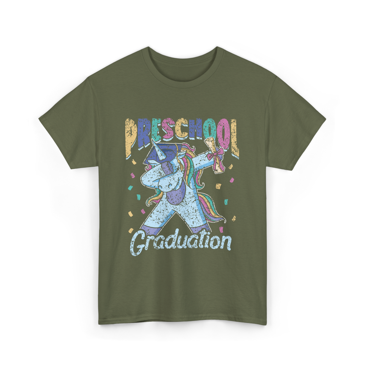 Preschool Graduation Unicorn T-Shirt - Military Green