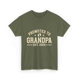 Promoted to Grandpa Grandparents Announcement T-Shirt - Military Green