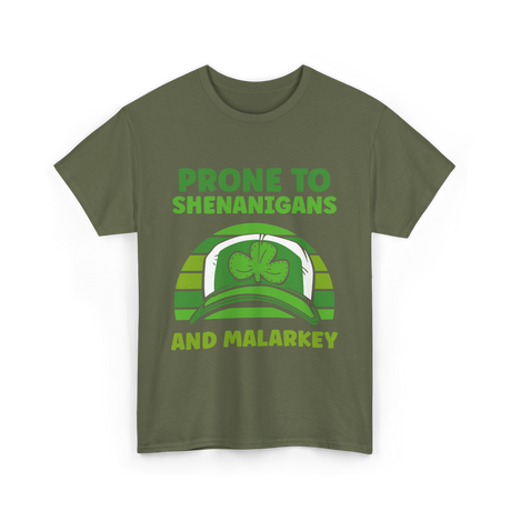 Prone To Shenanigans Malarkey Ireland T-Shirt - Military Green