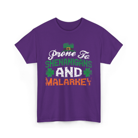 Prone To Shenanigans Malarkey St Patrick T-Shirt - Purple